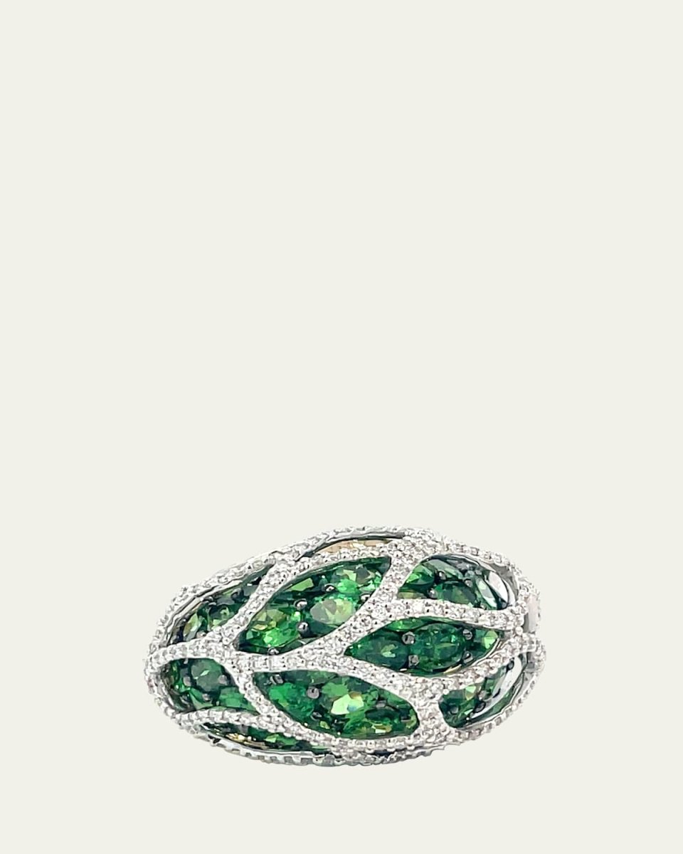 18k Yellow Gold Diamond and Tsavorite Ring